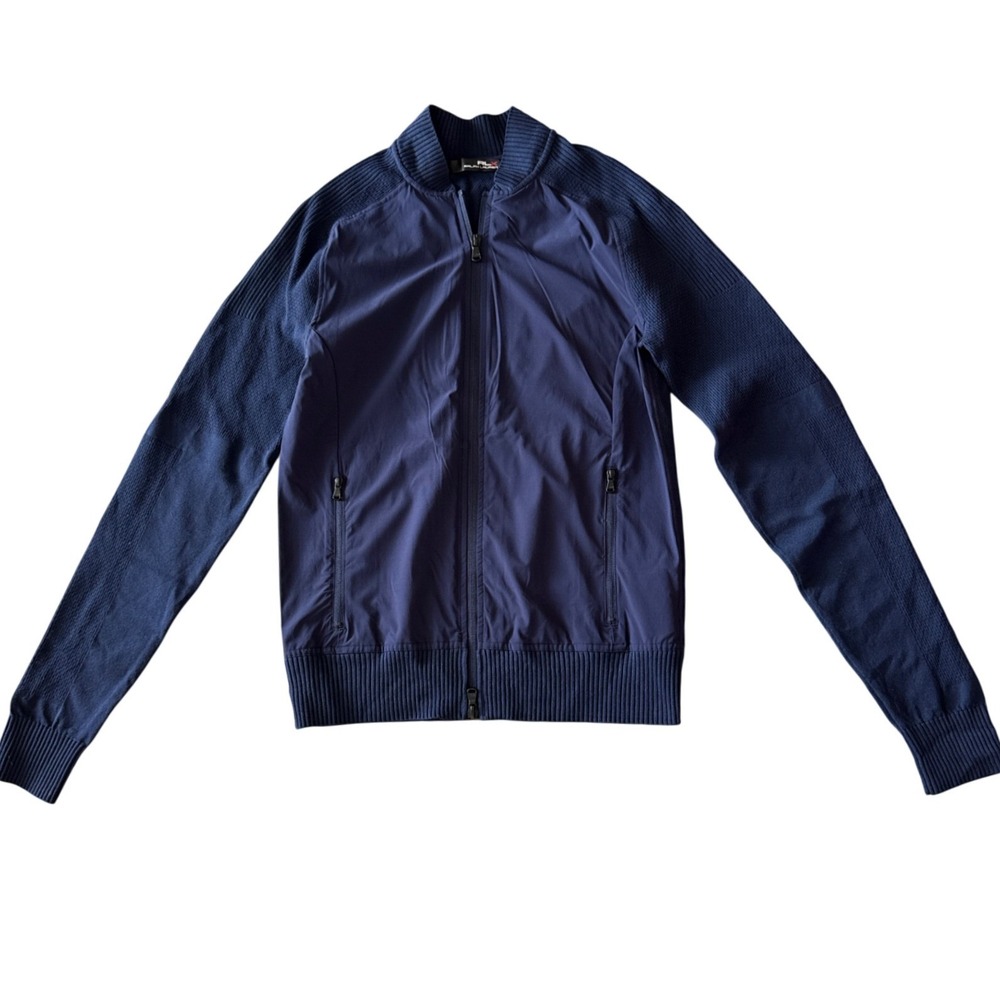 RLX Ralph Lauren Womens Gorpcore Bomber Jacket‎ Hybrid Knit Navy Activewear S